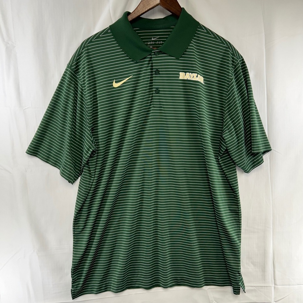 Nike Baylor Bears Polo Shirt Mens XL Green Striped Dri-FIT 31231X-BX1
